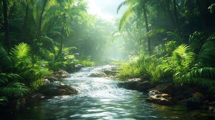 Fototapeta premium Digital rain forest with data stream vegetation