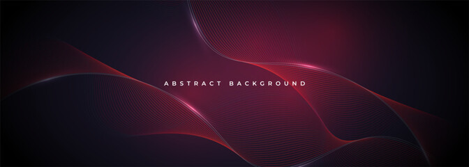 Glowing red wavy lines on abstract technology dark red background. Digital hi-tech vector illustration with particle striped wave lines
