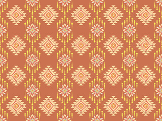 Ethnic seamless pattern geometric tribal backdrop. Red, white, orange traditional colors motifs background. Abstract Aztec ornamental seamless texture for textile wallpaper fabric. Vector illustration