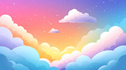 Fototapeta premium Colorful gradient sky with rainbow hues and shimmering clouds, capturing a magical, dreamlike ambiance. Halcyon. Illustration