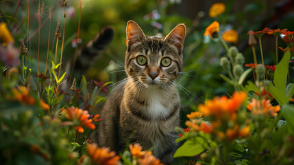 cat and flowers