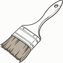 A detailed black and white illustration of a paintbrush, showcasing its bristles and handle in a classic artistic style.
