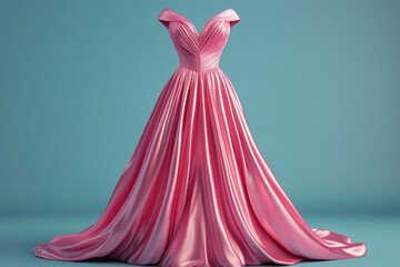 Obraz premium Pink dress draped elegantly on vivid blue background, creating a striking contrast.