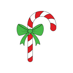 Christmas candy cane with ribbon vector art illustration