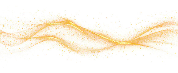Golden particles, a luxurious and sparkling wave effect, golden particles on transparent background