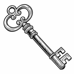 A sketch of a key, illustrating its intricate design and details in a minimalist artistic style.