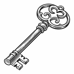 A sketch of a key, illustrating its intricate design and details in a minimalist artistic style.