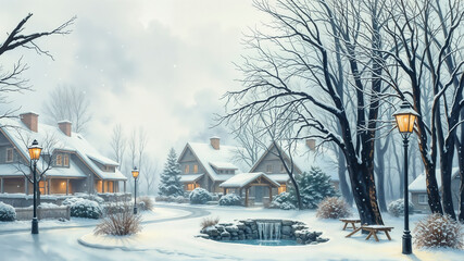 Winter Wonderland - Serene Snowy Village with Cozy Homes15