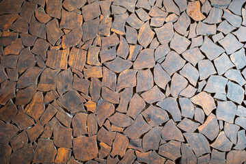 Teak wood mosaic texture arrangement for natural background