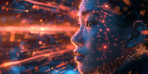 Digital face scanning in a futuristic environment, Advanced biometric recognition with glowing holographic display

