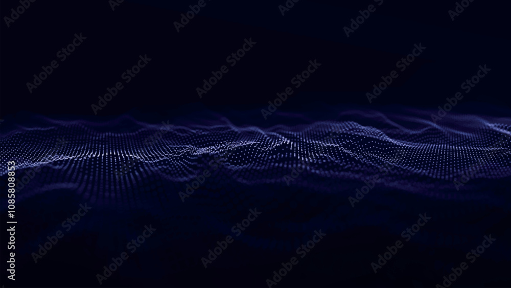Poster futuristic point wave of particles. visualization of sound waves. dark background. technology or sci