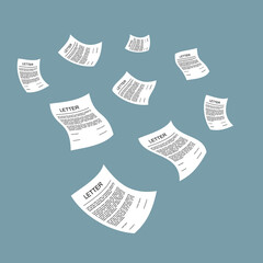 Office business document paper letter with blind text floating flying in the air random chaos © Cyber D