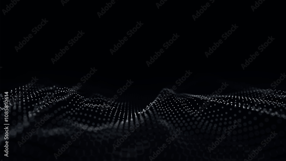 Poster futuristic point wave of particles. visualization of sound waves. technology or science banner. abst