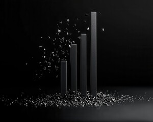 Obraz premium Exchange rate crashes, bar graphs sinking into a black void, 3D illustration
