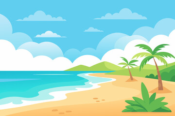 Fototapeta na wymiar Vector illustration of a sunny beach with a calm ocean. Summer beach background