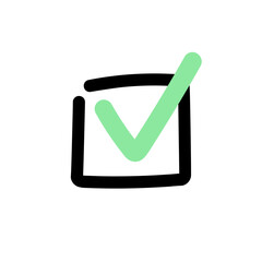 Tick mark check box. Agree, yes, correct, check concepts. Hand drawn vector isolated illustration.
