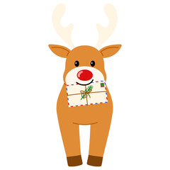 Obraz premium playful reindeer with holding christmas letter in its mouth character illustration