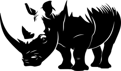 vector animal illustration, logo, black silhouette with a rhino © My