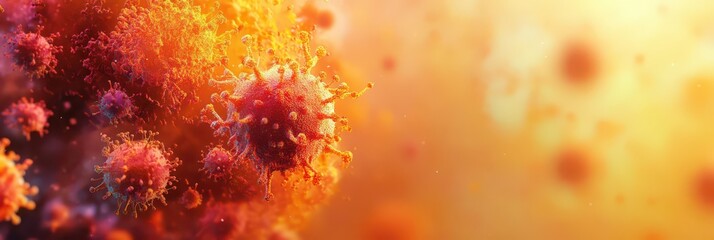 World multiple sclerosis day. Vertical banner. Copy space. Orange viruses and neurons on a blurred background. The problem of chronic autoimmune diseases. Inclusion of disabled people