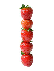 Strawberries arranged vertically on transparent background.
