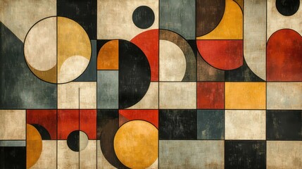 Abstract Geometric Artwork Featuring Circles and Squares