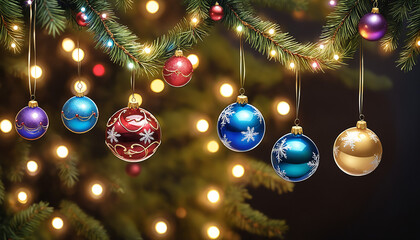 Christmas tree decorated with multicolored glass balls