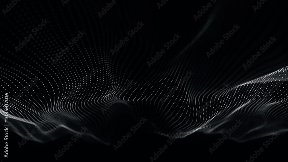 Poster futuristic point wave of particles. visualization of sound waves. technology or science banner. abst