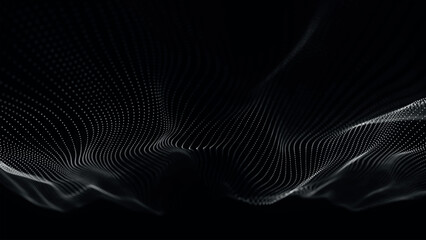 Futuristic point wave of particles. Visualization of sound waves. Technology or science banner. Abstract black and white digital 3D wave. Vector illustration.