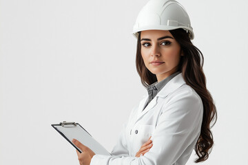Smiling  Woman Wearing a White Construction Helmet