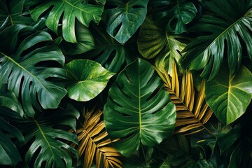 Lush and Vibrant Tropical Foliage with Intricate Leaf Patterns in Lush Green Environment