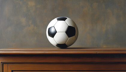 Classic Soccer Ball on a Wooden Surface with Neutral Background