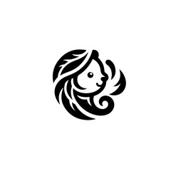 lion logo black and white cute 