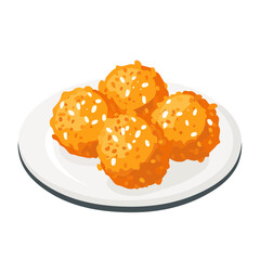 Simple flat 2D illustration of arancini fried rice balls  isolated on a white background, ai, icon set
