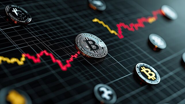 Market downturn illustrated with red arrows and digital currency symbols highlighting the volatility of modern finance