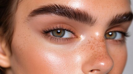 Fototapeta premium Close-up of Beautiful Eyes with Freckles and Brows