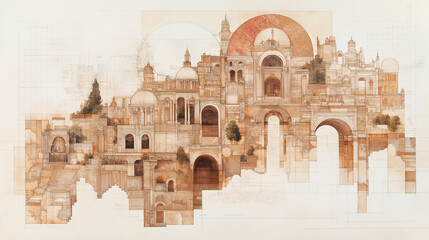 Fototapeta premium Sevilla Cathedral Architectural Collage: A captivating collage showcasing the architectural splendor of the Seville Cathedral, blending historical elements with a modern artistic approach.