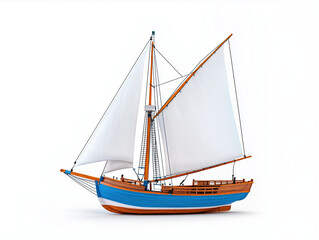 Obraz premium Toy Sailboat with Raised Sails Isolated on White Background