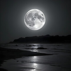 Beautiful glowing gray full moon