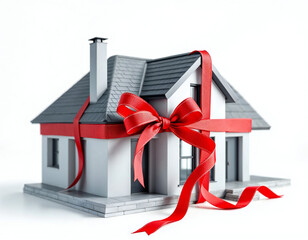 Toy house and gift  isolated on white background