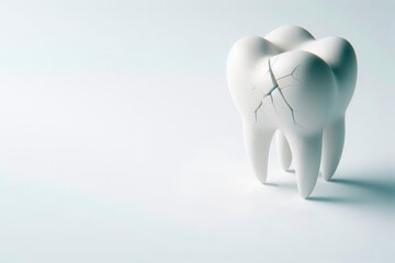 A cracked tooth on a light background. Space for text.