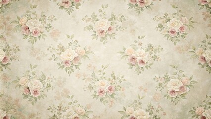 Elegant Vintage Floral Pattern with Pastel Roses and Greenery on Textured Background
