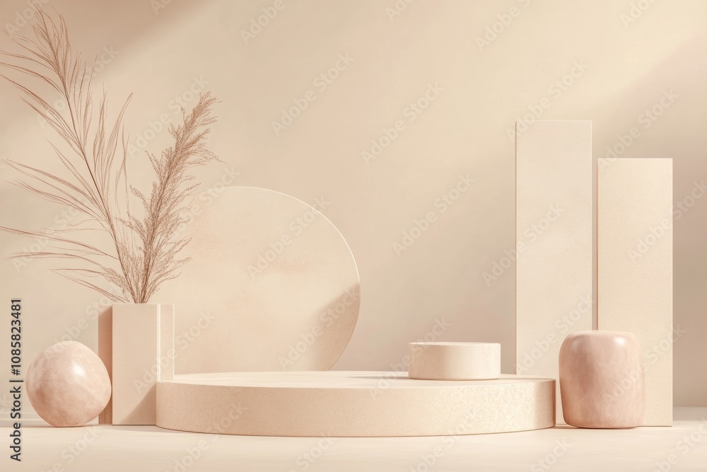 Poster minimalist abstract beige background for branding and product display with geometric elements