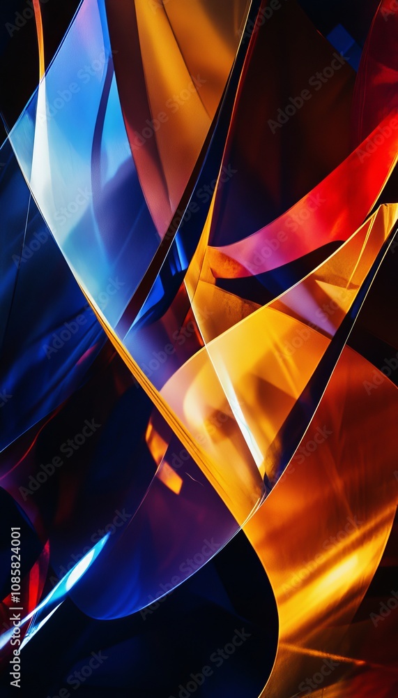 Poster futuristic abstract background showcasing a dynamic interplay of geometric forms and vivid colors