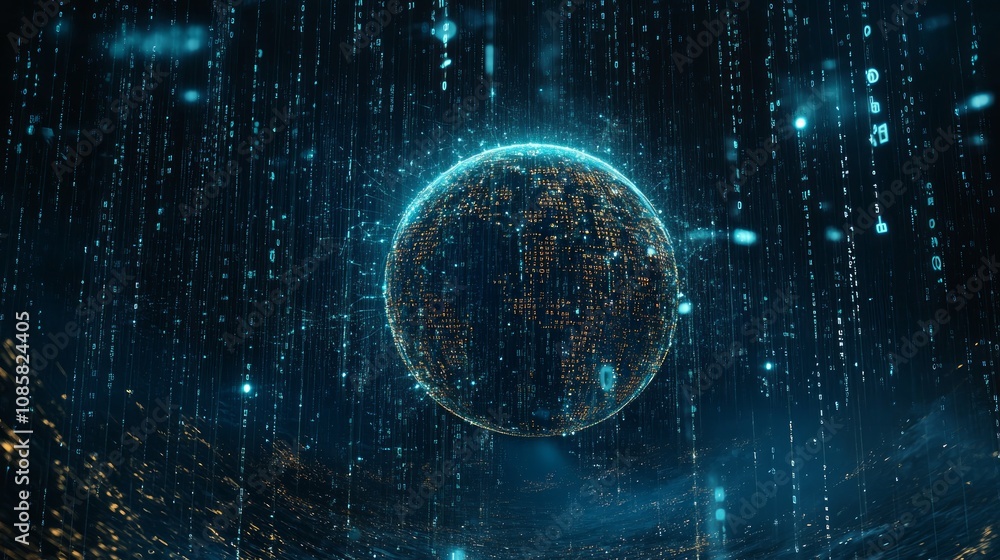Aufkleber digital globe with data streams.