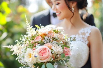 Captivating wedding ceremony  celebrating love and joy between bride and groom on their special day