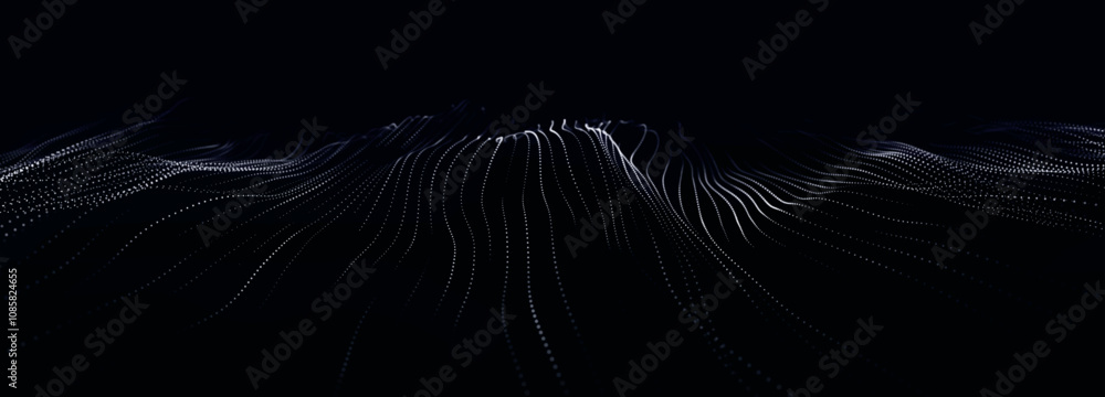 Poster futuristic point wave of particles. visualization of sound waves. technology or science banner. abst
