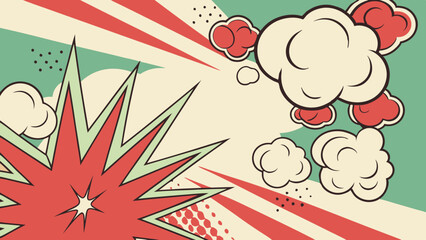 Digital background with geometric shapes and clouds.