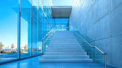 Fototapeta premium Maintenance platform track detail along top of curtain wall system