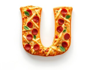 Pepperoni Pizza "U" - Delicious Alphabet Food Photography. AI Generated