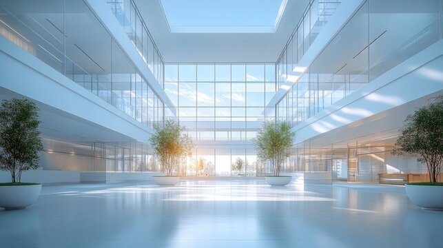 Interior atrium with multi-story curtain wall creating light well effect